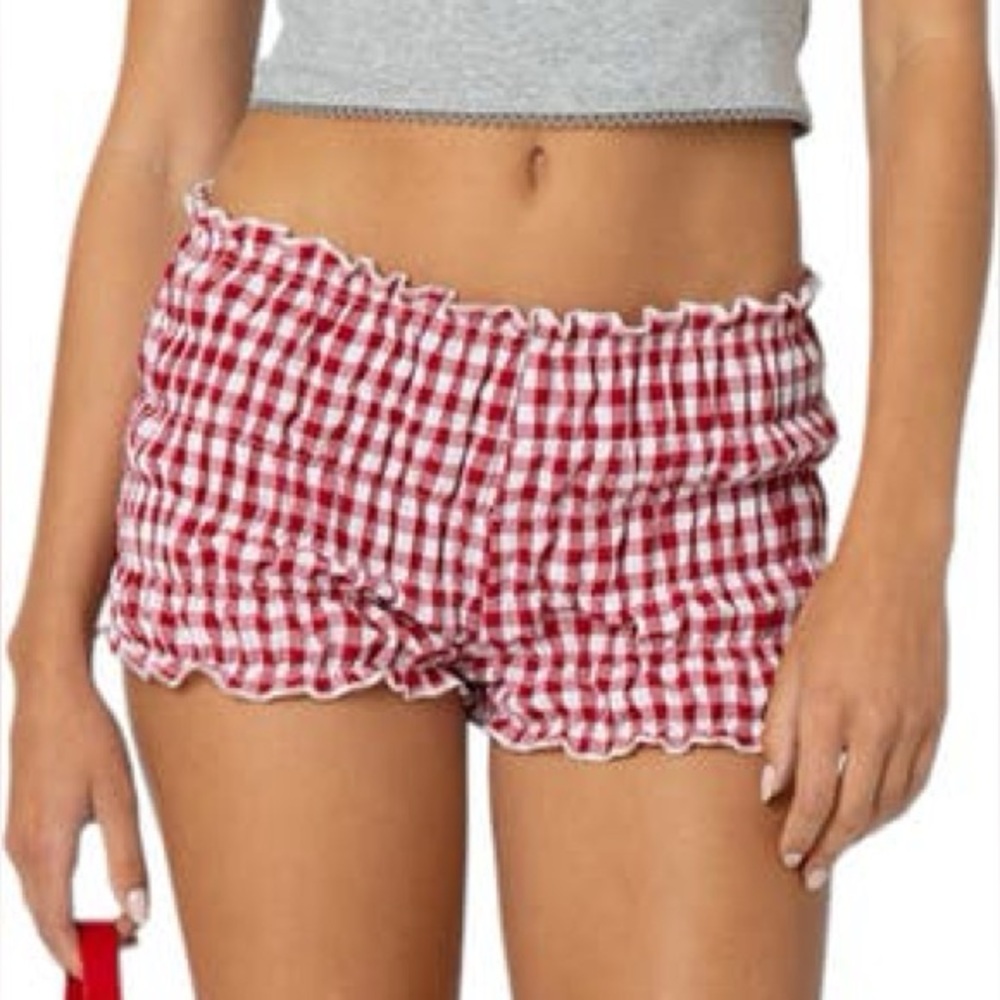 Edikted Red Gingham Checked Ruffle Bloomer Micro Shorts Medium